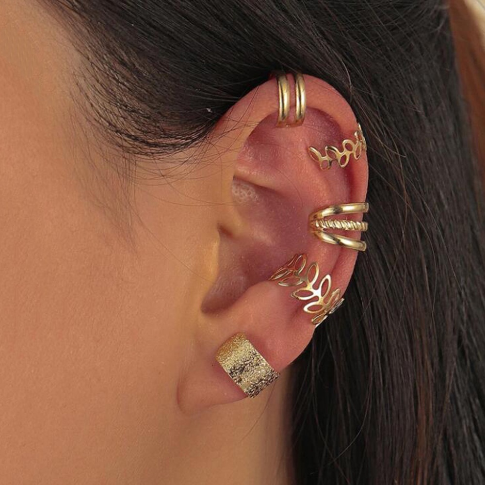 Set 5 khuyên kẹp vành tai kim loại hình lá thời trang cho nữ