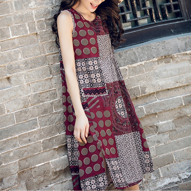 Đầm ngắn tay dáng dài in họa tiết phong cách cổ điển dành cho nữ | BigBuy360 - bigbuy360.vn