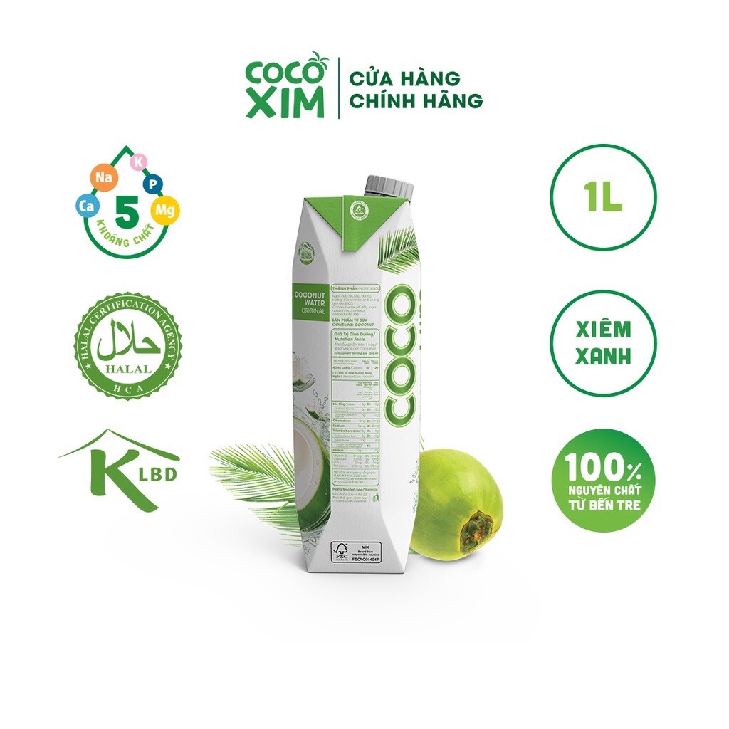 Nước Dừa Cocoxim Xiêm Xanh/Dừa Xiêm Sen Đóng Hộp 1 Lít