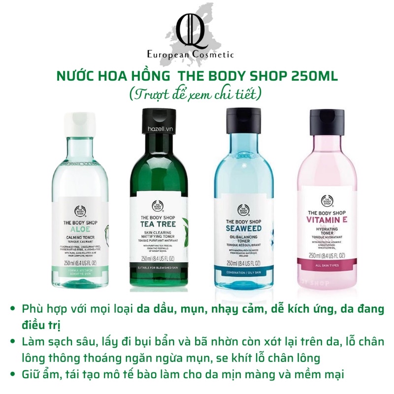 Toner Nước Hoa Hồng The Body Shop 250ml làm sạch sâu da, da dầu mụn, dưỡng ẩm, lão hóa da giảm mụn se khít lỗ chân lông