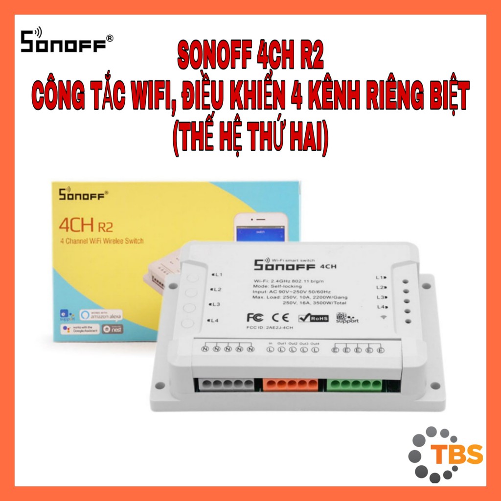 SONOFF 4CH R2, công tắc WIFI, điều khiển 4 KÊNH, điều khiển từ xa thông minh