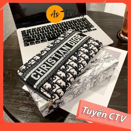 Bóp Ví Nữ Dài Cầm Tay Hàng Hiệu Sang Trọng Phong Cách Trắng Đen Kích Thước 20x10 cm Astoday