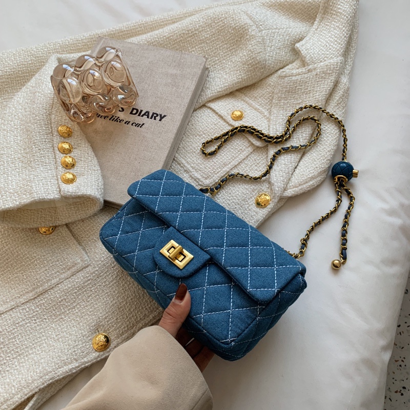 Túi Xách denim Phối Dây Xích Thời Trang Thu Đông Dành Cho Nữ