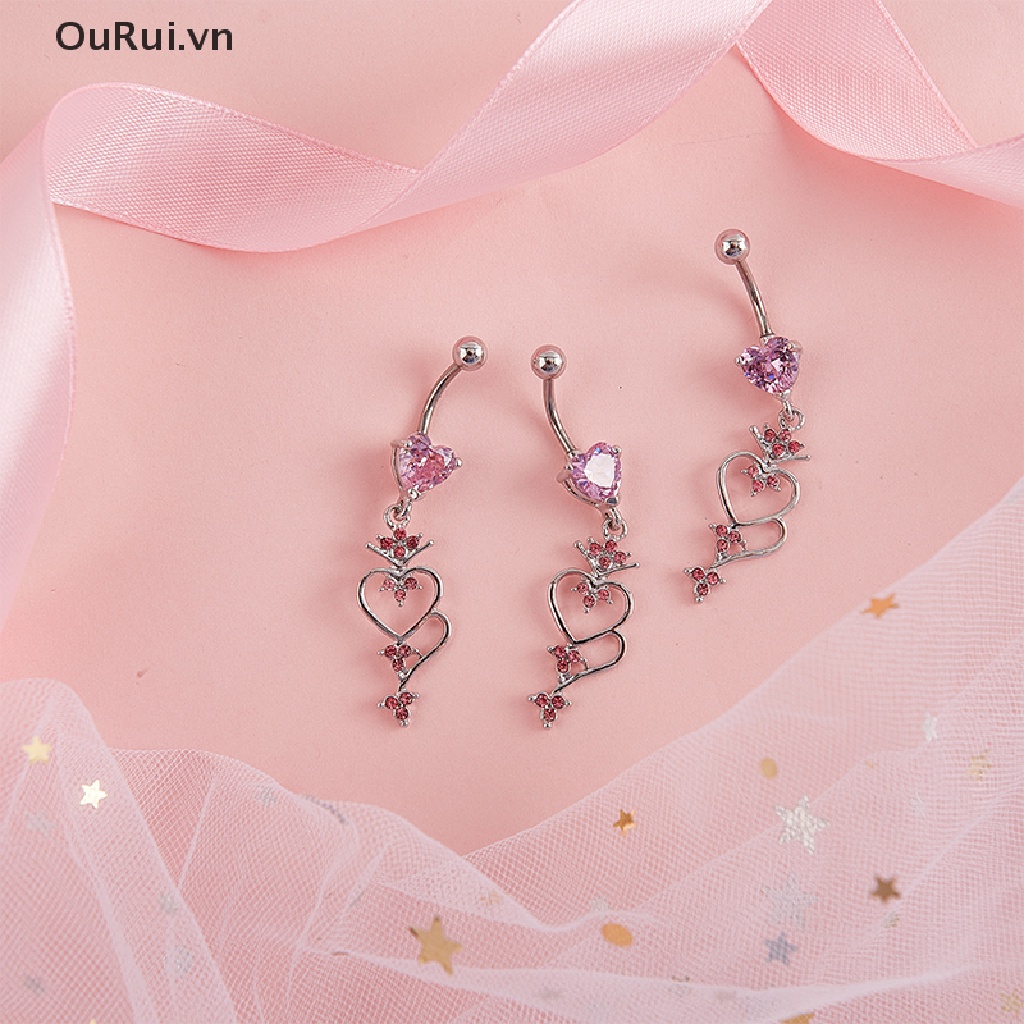 Khuyên Rốn Hình Trái Tim Đính Đá Lấp Lánh