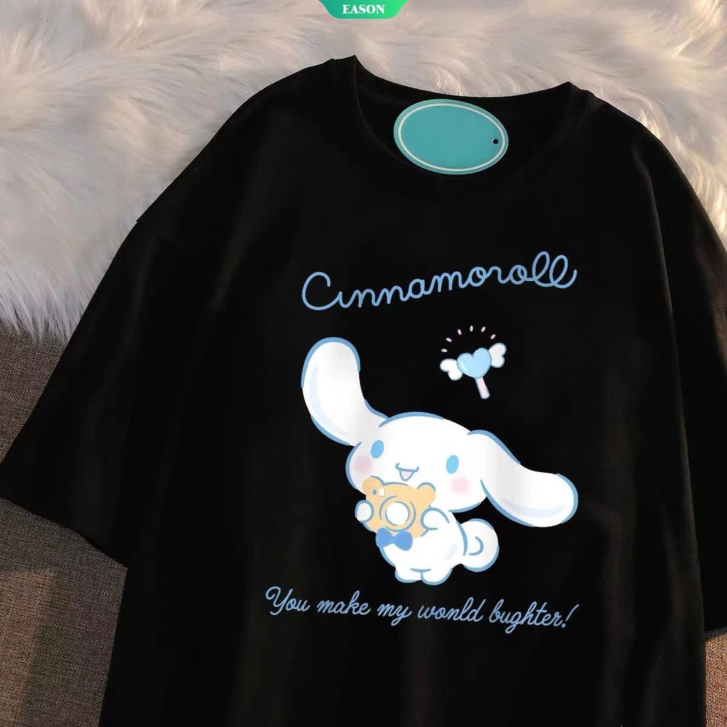 Áo Thun Cotton Ngắn Tay Dáng Rộng In Hoạt Hình Sanrio Cinnamoroll Kiểu Retro Hàn Quốc