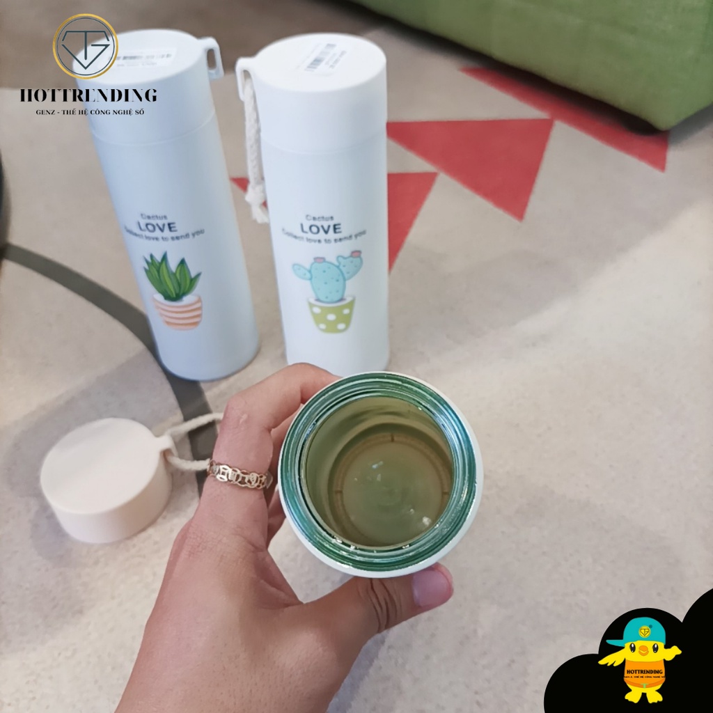 Bình giữ nhiệt, bình nước in hình xương rồng nhiều màu lõi thủy tinh 400ml chuẩn loại đẹp