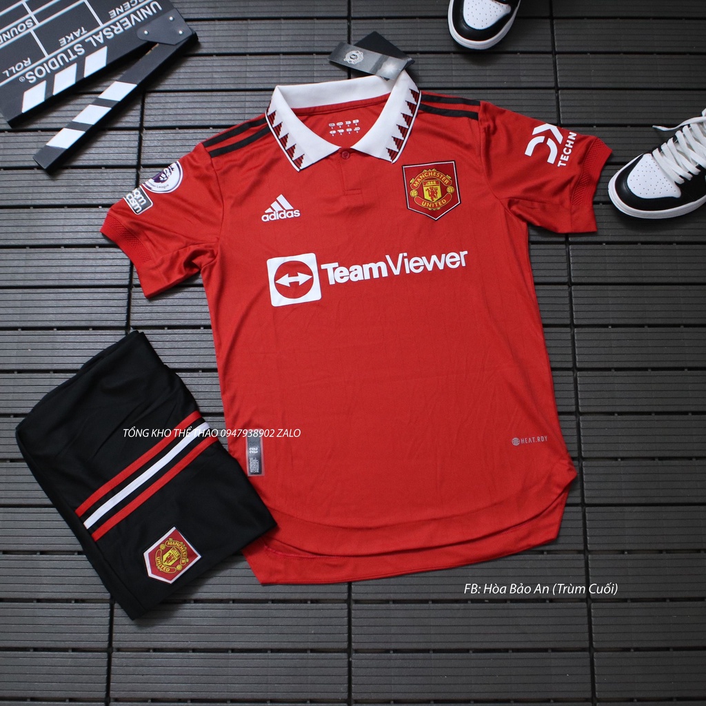 Áo MU Sân Khách Quần Trắng Chuẩn Thi Đấu - Set Bộ Quần Áo Đá Banh CLB Manchester United 2023 màu Trắng Vải thái cao cấp