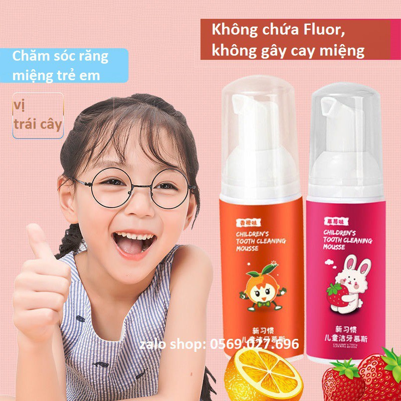 Kem đánh răng tạo bọt trẻ em, Kem đánh răng chống sâu răng cho trẻ em dạng bọt vị Dâu tây - Cam tuyệt đối an toàn