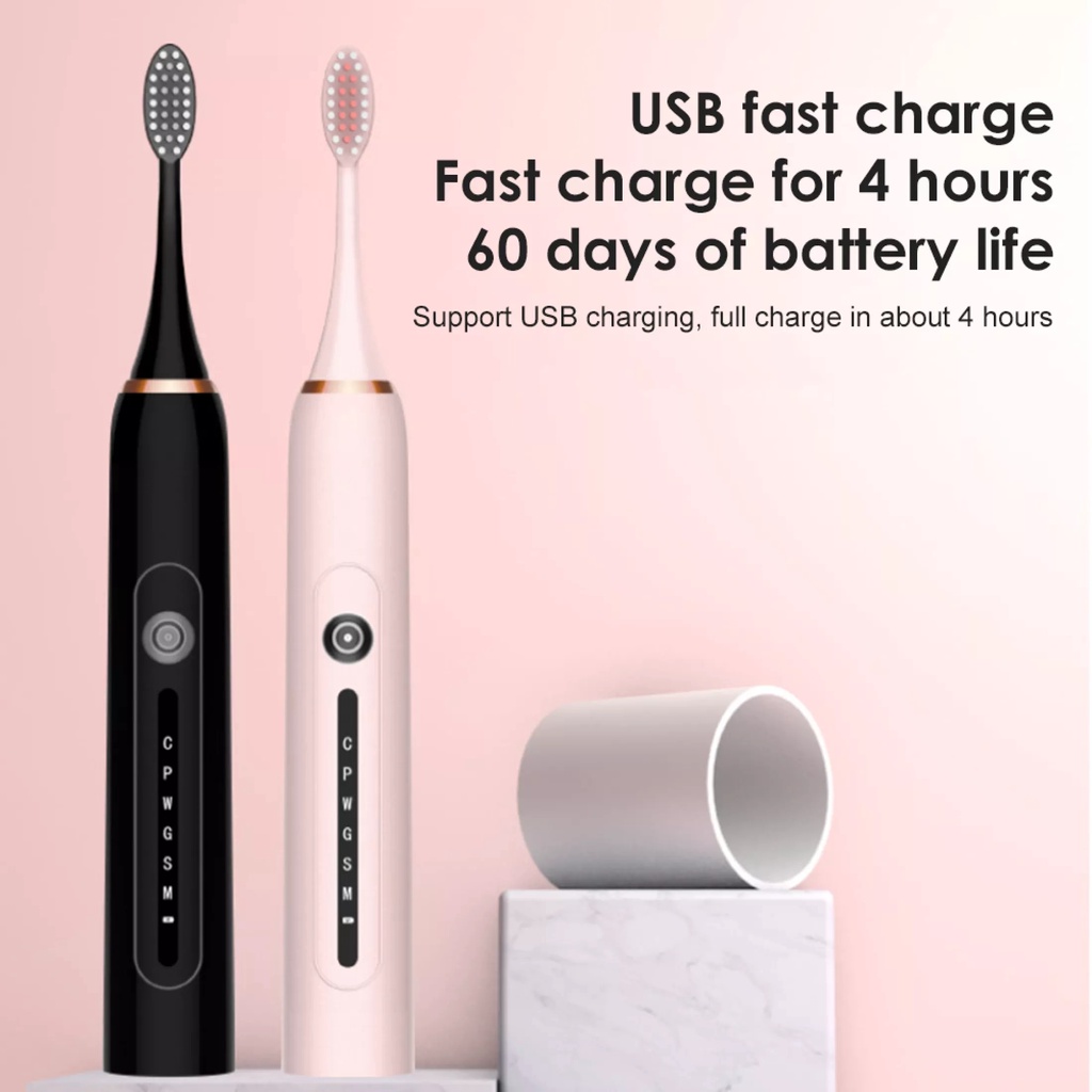 Bàn Chải Đánh Răng Tự Động Sonic X7 Siêu Âm 6 Chế Độ Kèm 4 Đầu Bàn Chải Thay Thế