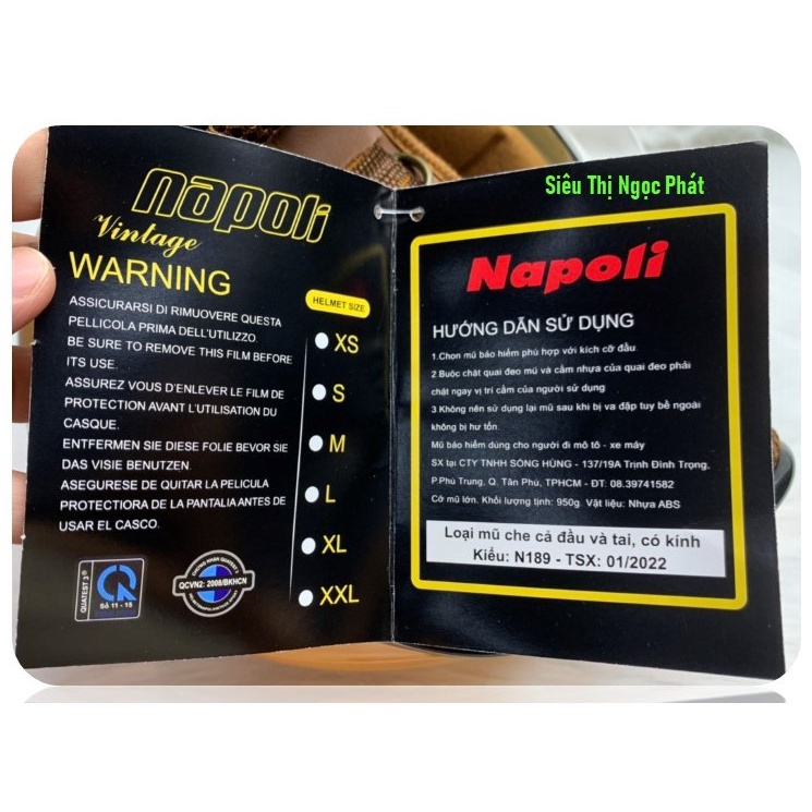 [PHƯỢT] Mũ bảo hiểm 3/4 NAPOLI có kèm kính che Full mặt_SIZE L 55-57cm_Màu XANH [HÀNG CHÍNH HÃNG]