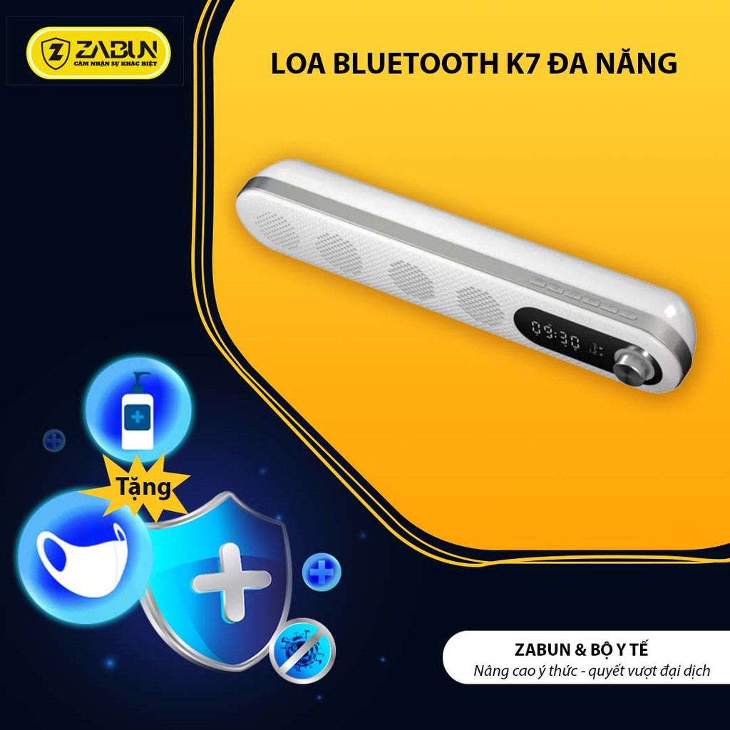 [Bảo Hành Lỗi 1 Đổi 1] Loa Bluetooth K7 Kiểu Dáng Dài Hỗ Trợ Thẻ Nhớ, Hiển Thị Đồng Hồ Và Màn Hình Led