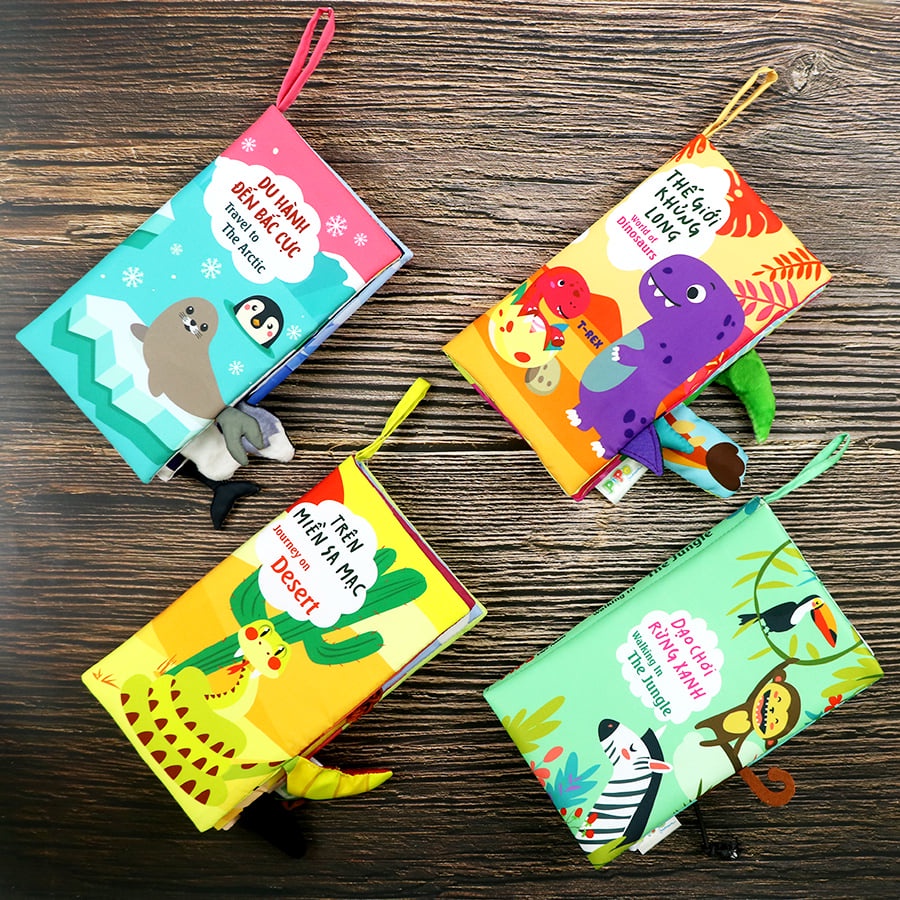 Sách vải cho bé đoán đuôi con vật đồ chơi cho bé phát triển tư duy LÁ TRE SHOP