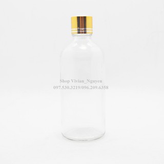 Vỏ chai thủy tinh trong suốt nhỏ giọt 100ml  - Nắp nhôm vàng trơn (LOẠI ĐẸP)