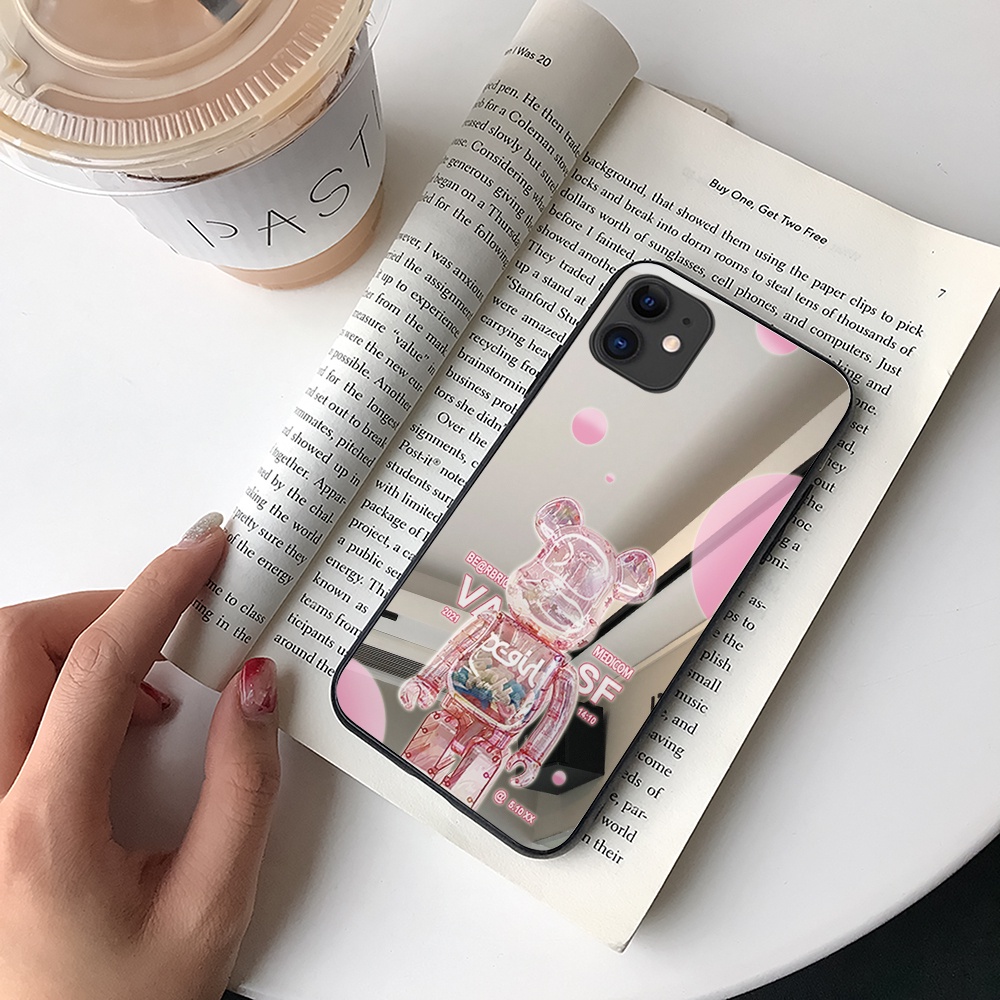 Ốp điện thoại mặt gương in hình chú gấu bảo vệ ống kính cho IPhone 12 11 Pro Max XS Max XR X 8 7 Plus