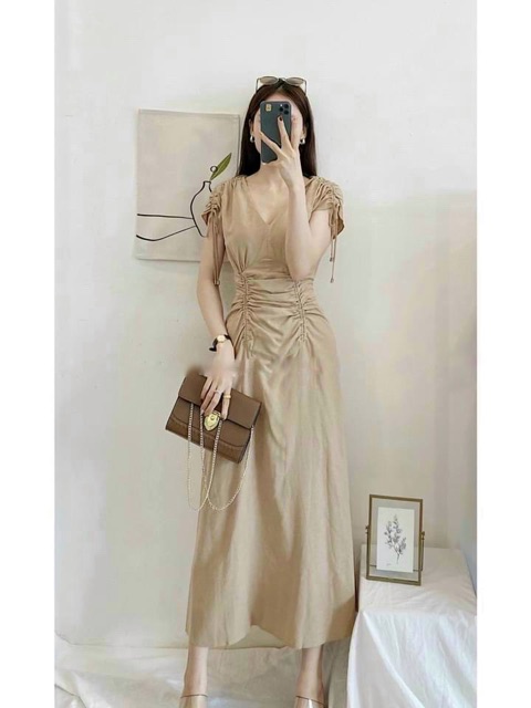Đầm maxi cổ V vintage 3 màu | BigBuy360 - bigbuy360.vn