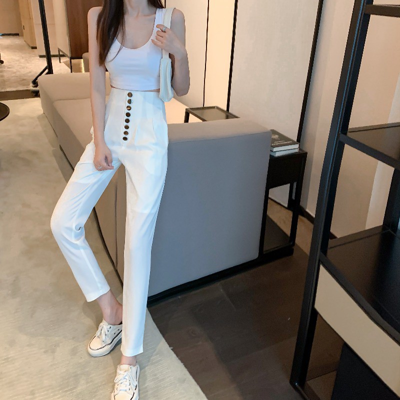 (ORDER) Quần âu nữ cạp cao viền cúc dọc