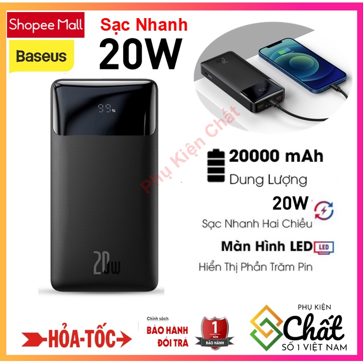 Pin sạc dự phòng 20W  Baseus 20.000Mah PPDML-M01 Màn hình FULL LED bảo hành chính hãng 12 tháng.