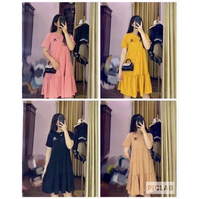 Đầm váy Cotton dáng suông hơi xoè nhẹ, chất vải co giãn thoải mái, thấm hút mồ hôi tốt FREESZIE