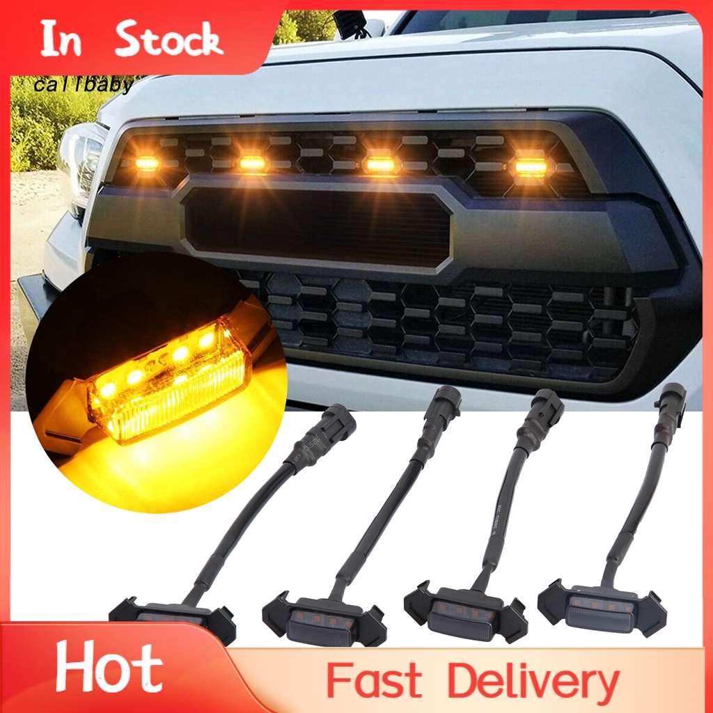 Set 4 Đèn Led Ánh Sáng Vàng / Đen Gắn Lưới Tản Nhiệt Xe Hơi Toyota Tacoma Trd Pro 16-20