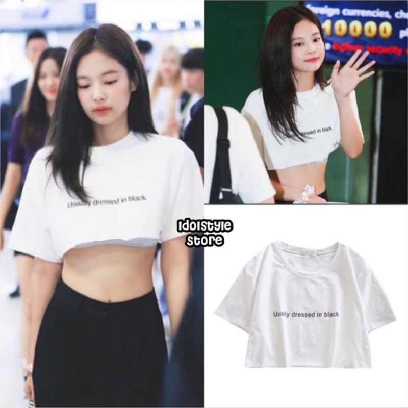 (Quà tặng kèm hình BLackpink)áo thun croptop ngắn như Jennie