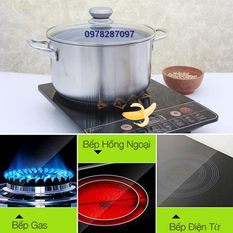 Nồi Inox Bếp Từ 3 Đáy Vung Kính VIETCOOK size 16, 18, 20, 22, 24, 26, 28, 30, 32 cm cao cấp nồi luộc gà