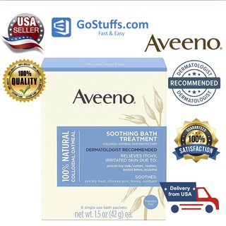 [Hàng Mỹ] Bột tắm Yến mạch làm dịu làn da khô, ngứa và kích ứng Aveeno Soothing Bath Treatment Hộp 8 miếng 42g