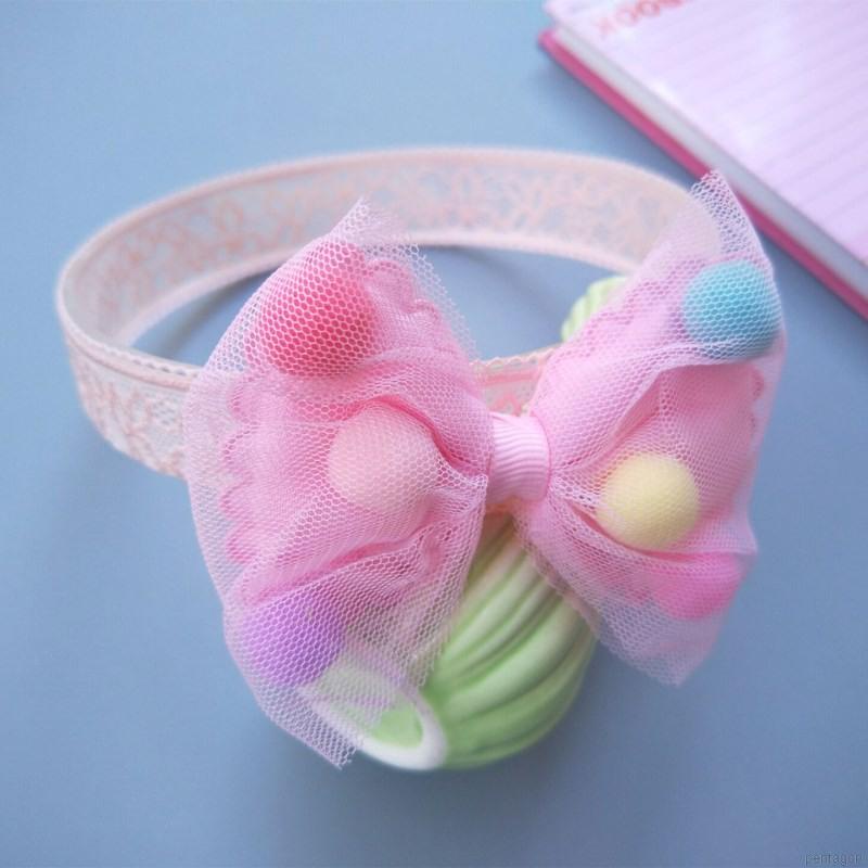 Băng Đô Cài Tóc Vải Lưới Phối Nơ Dễ Thương Cho Bé Gái