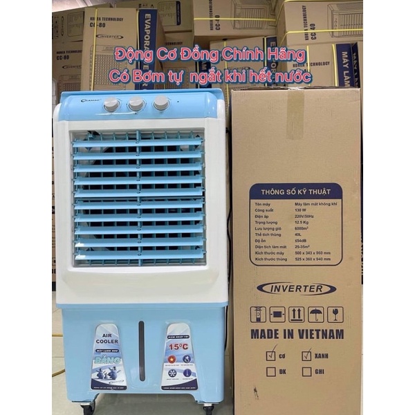 QUẠT ĐIỀU HÒA HƠI NƯỚC CAMAC CC40 - 40L, Bảo Hành 24 Tháng, Tặng 2 cục Đá Gel Siêu mát, Có Bơm Tự Ngắt