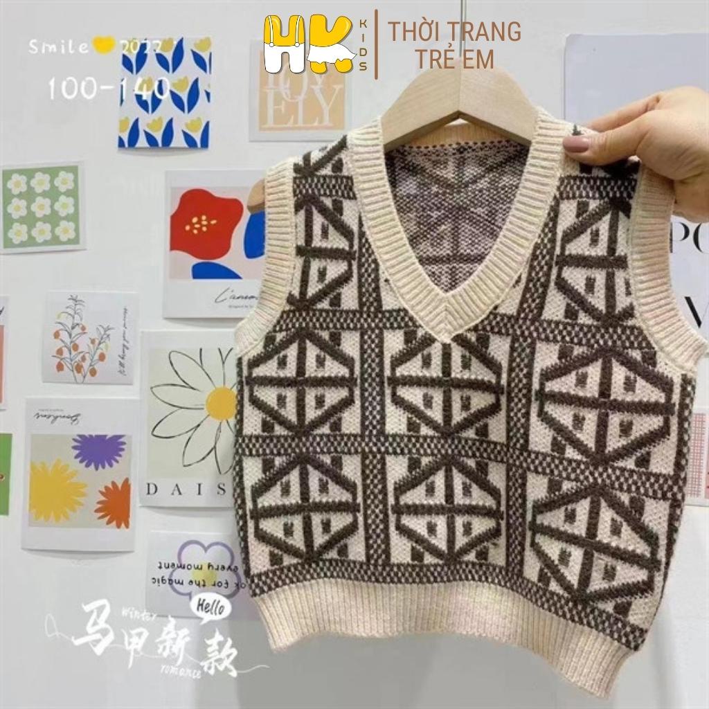 Áo gile len cho bé trai HK KIDS, áo len gile cổ tim chất len cao cấp mềm mịn đanh lì size cho bé từ 3 đến 8 tuổi