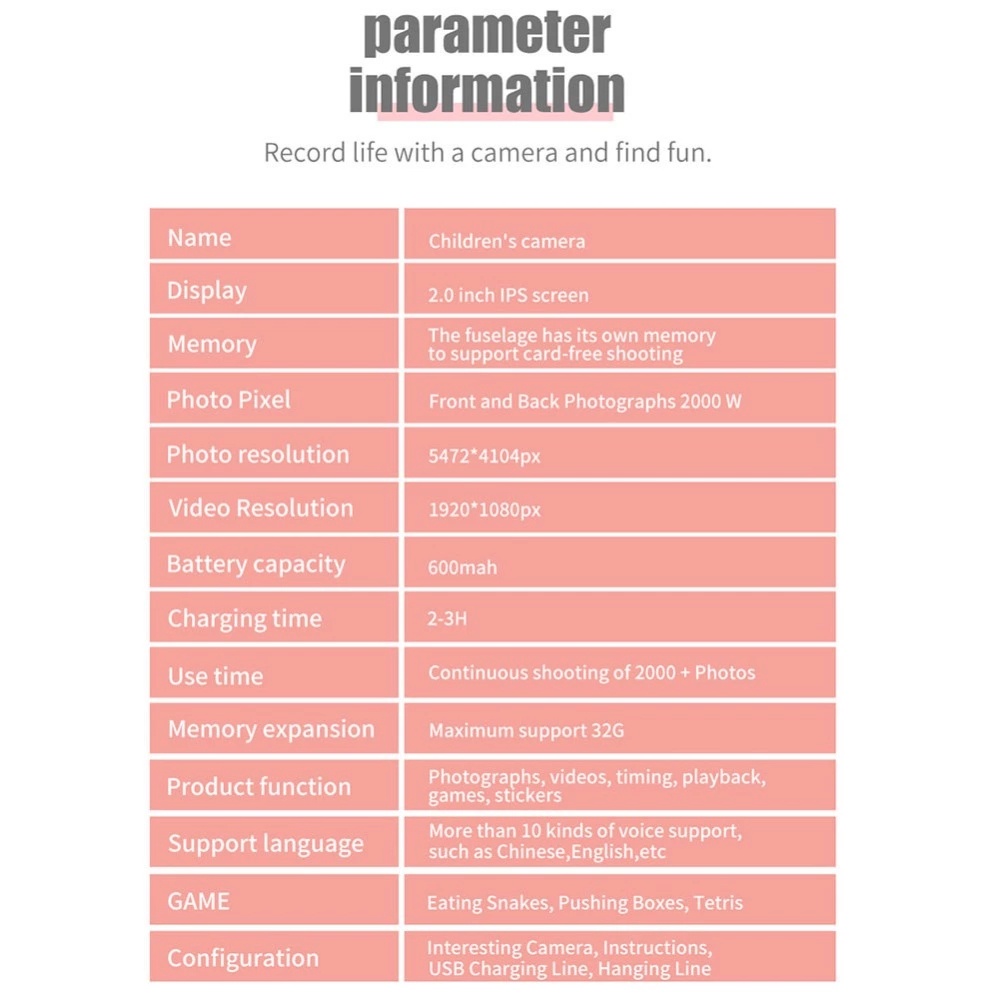 Máy ảnh kỹ thuật số mini 2.0 inch 600 mAh 1080p Hd 2000w pixel phối hình mèo độc đáo