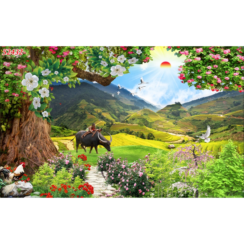 Tranh vải lụa dán tường phong cảnh thiên nhiên phòng khách, phòng ăn, phòng ngủ hình ảnh huyền bí
