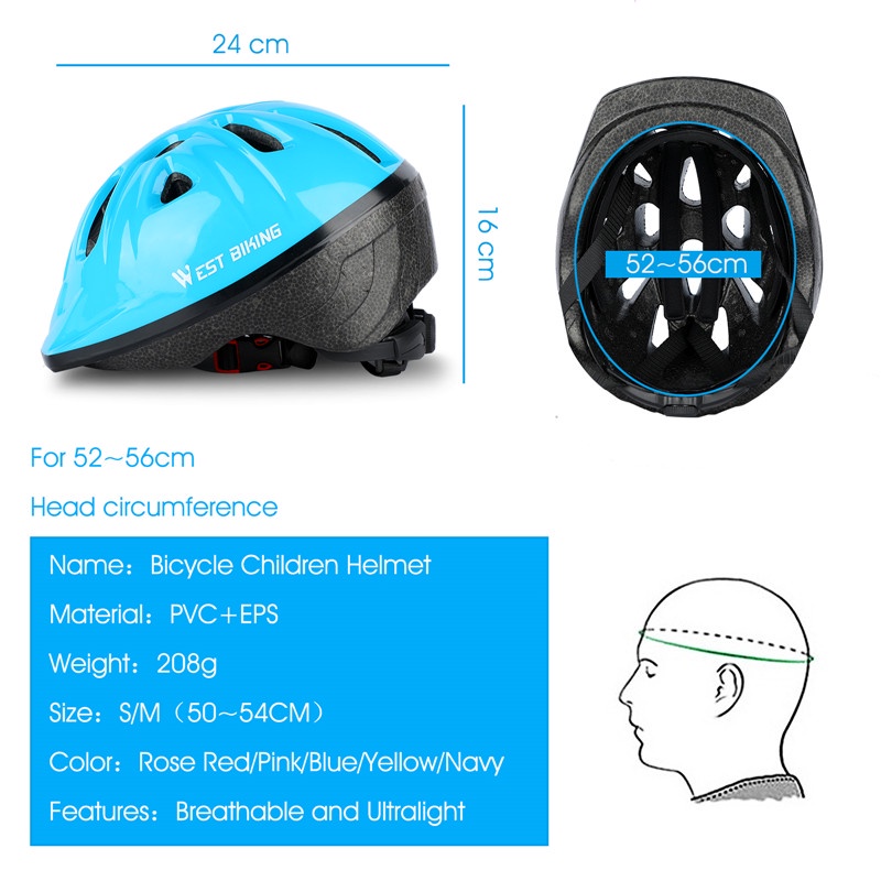 Mũ bảo hiểm WEST BIKING YP0708091 siêu nhẹ bảo vệ an toàn cho bé đi xe đạp/trượt ván