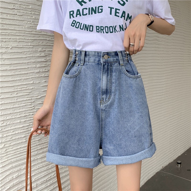 Quần jean ngố gài khuy MunMunStore jean ngố denim phom xòe, lưng cao mềm mại ( ảnh + video thật)