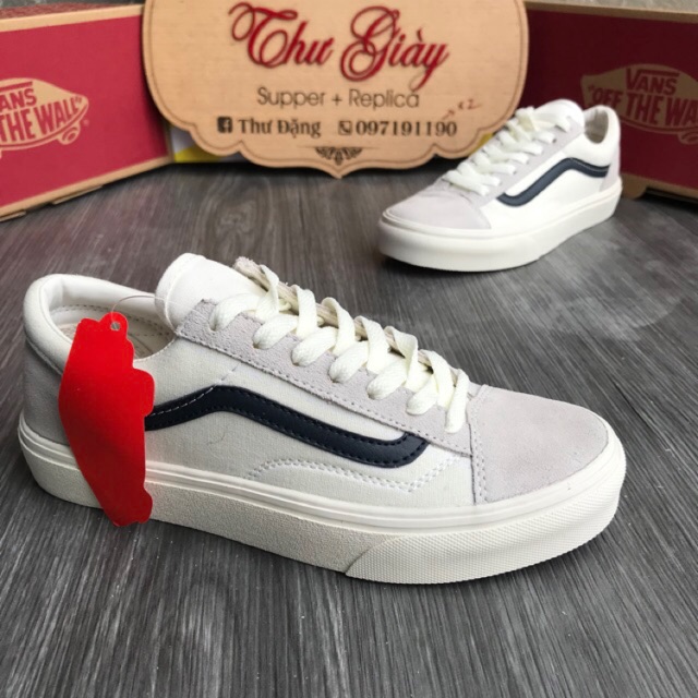 Giày thể thao,Giày sneaker,Giày 𝐕𝐚𝐧𝐬 trắng sọc xanh than | BigBuy360 - bigbuy360.vn