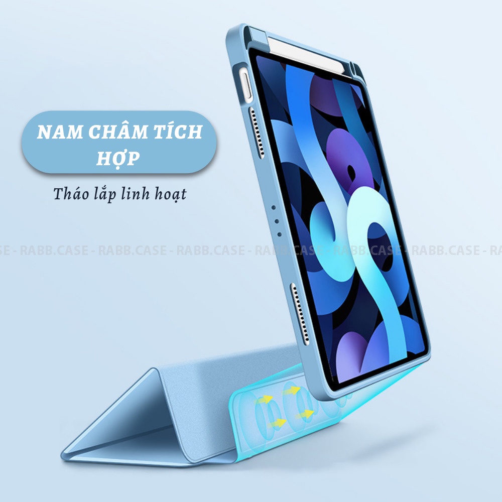 Bao da ốp lưng cho iPad có nắp nam châm tháo rời, mặt lưng trong suốt cho iPad Air 4,5, Pro 11 inch, 12.9 inch, Mini 6