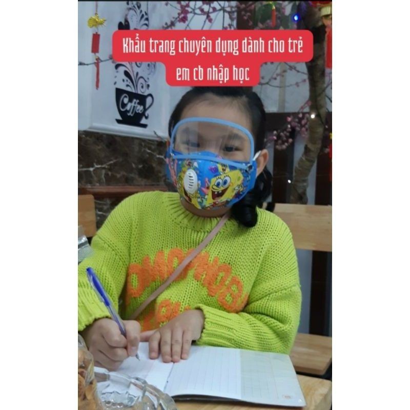 KHẨU TRANG TRẺ EM VẢI 5LOP KHÁNG KHUẨN KÈM KÍNH CHẮN TIA BỌT CÓ VAN THỞ CHUYÊN DÙNG | BigBuy360 - bigbuy360.vn