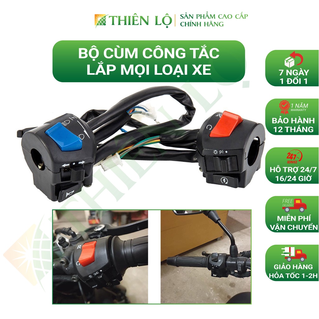 Bộ cùm công tắc có nháy pha Passing cho xe Harley CG125 GN125 Yamaha Honda, -  Vừa mọi GHI ĐÔNG 7/8” - Thiên Lộ