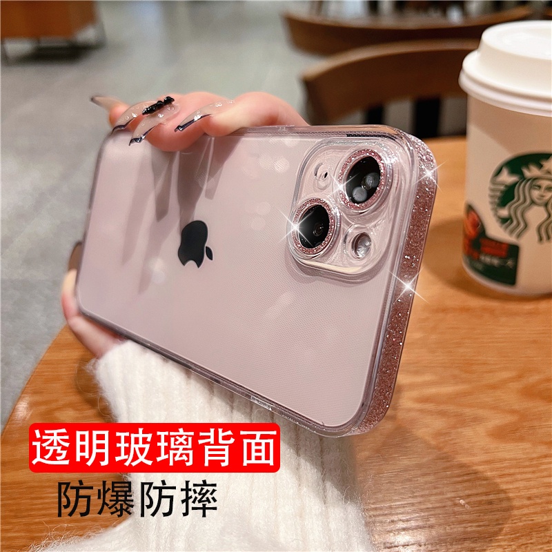 Ốp Điện Thoại Siêu Mỏng Trong Suốt Viền Kim Tuyến Màu Hồng 13pm Cho iphone13 13pro 12promax