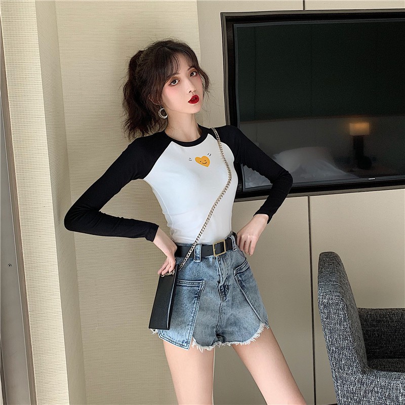 Áo thun len tay dài màu raglan nữ màu Hàn Quốc ôm body ulzzang ( 4 màu )