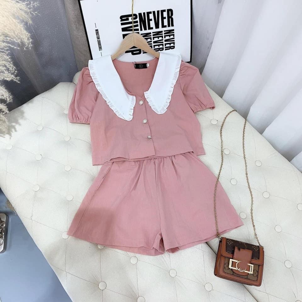 BỘ ĐŨI ĐÙI 2 MÀU CỔ V VIỀN BÈO