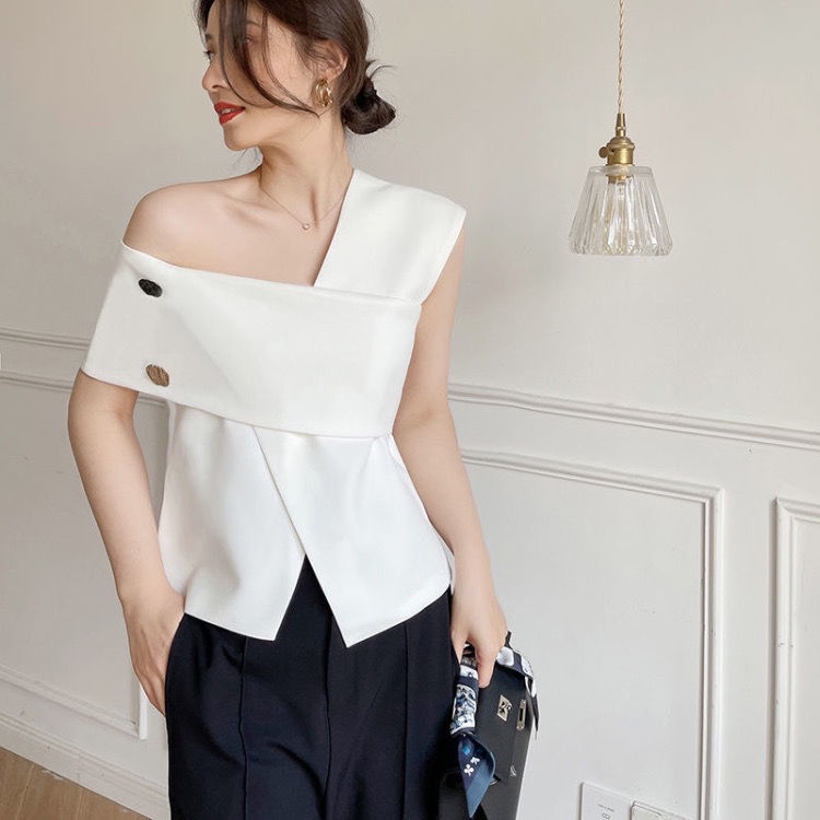 Áo Kiểu Trễ Vai Eo Cao Phong Cách Pháp Thời Trang Cho Nữ