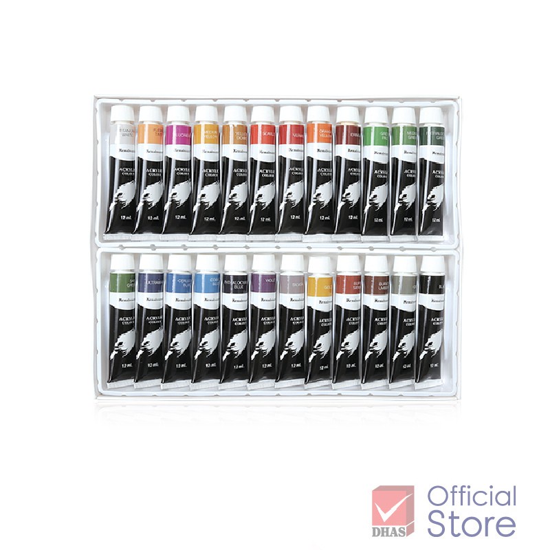 Bộ màu nước 12/24 màu Acrylic dạng tuýp, màu acrylic cao cấp thể tích 12ml dùng tô vẽ lên tranh, vải,đá,tường