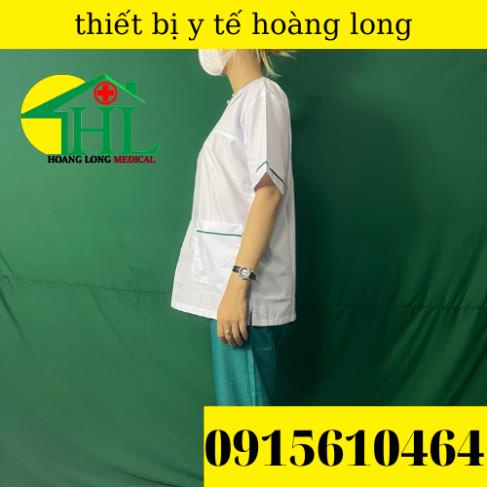 Bộ blouse cổ tim viền xanh lá cây nam nữ cộc tay - bộ scrubs kỹ thuật viên cho điều dưỡng, dược sỹ, y tá, bác sĩ