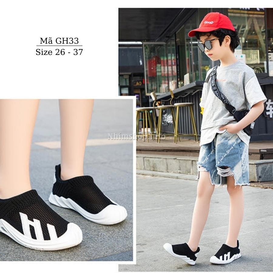 Giày lười cho bé trai gái len cổ thun đen phối trắng dáng thể thao đi học đi biển mùa hè thời trang 3 - 12 tuổi GH33