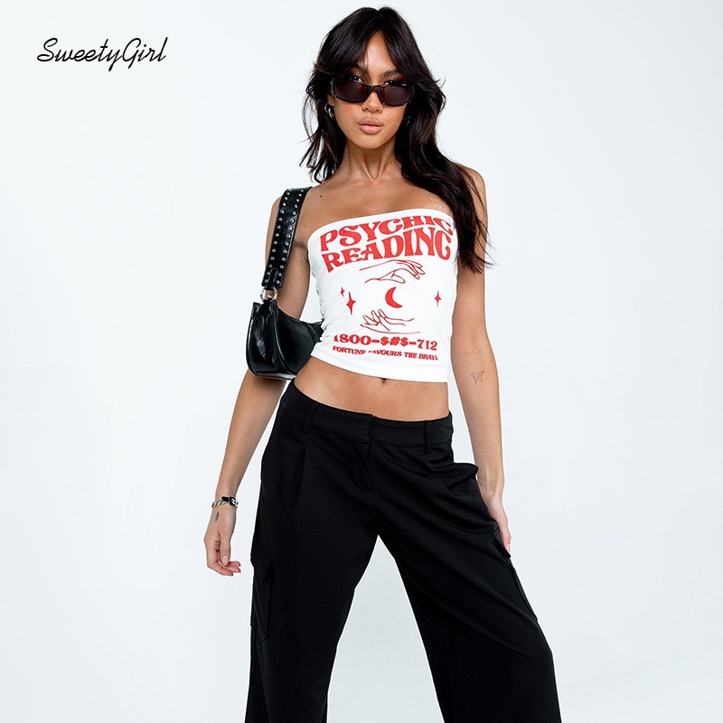 Áo Ống Ôm Dáng Hở Vai In Chữ Phối Màu Tương Phản Thời Trang 2022 Quyến Rũ Cho Nữ