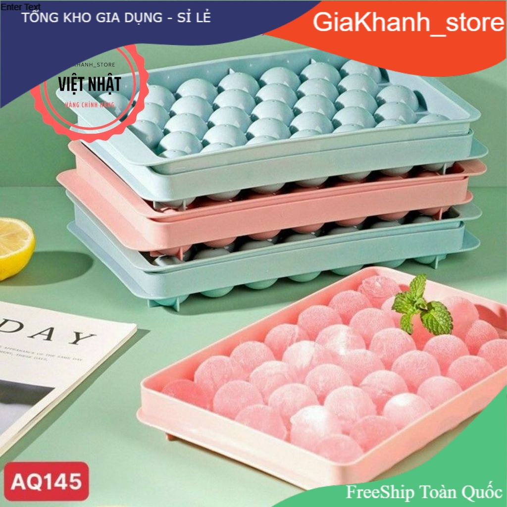 Khay Làm Đá Viên Tròn Có Nắp, Khuôn Làm Thạch Làm Đá Hoa Quả Trái Cây Để Tủ Lạnh, Hàng Việt Nhật Cao Cấp 6978