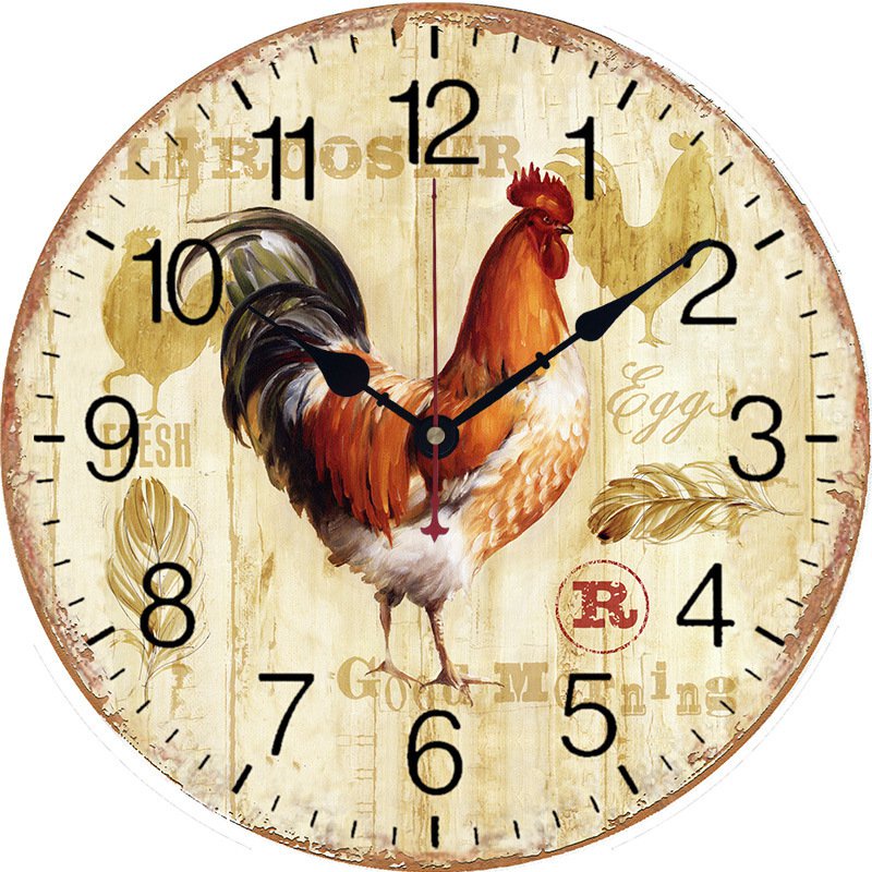 Đồng hồ treo tường hình chú gà trống phong cách Retro châu âu