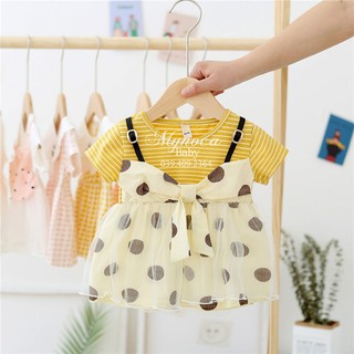 Váy sọc yếm chấm bi cho bé gái