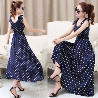 Đầm maxi chấm bi  xòe