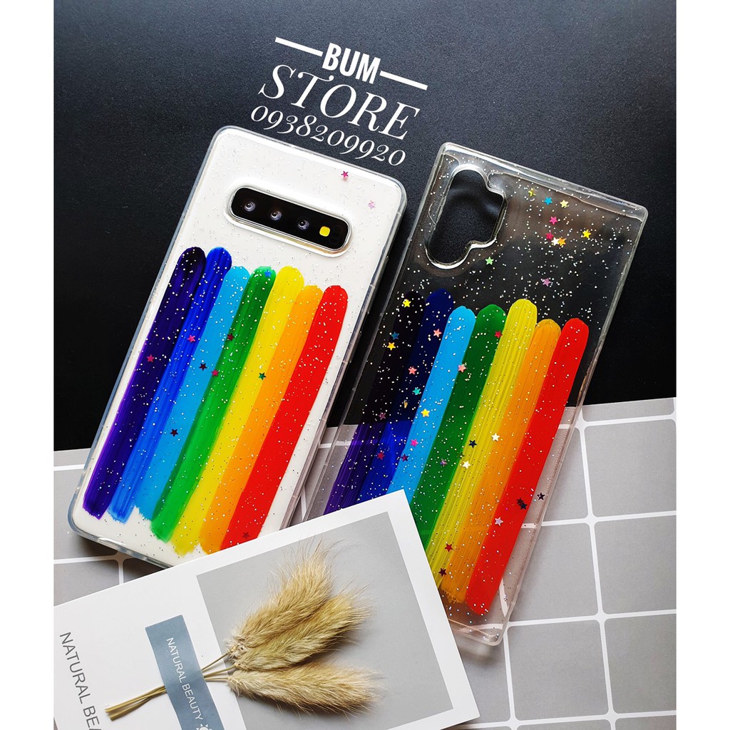 Ốp Lưng Samsung Galaxy Note 10 Plus / Note 10 / S10 Plus / S10  / Note 9 Trong Suốt Họa Tiết Cầu Vồng